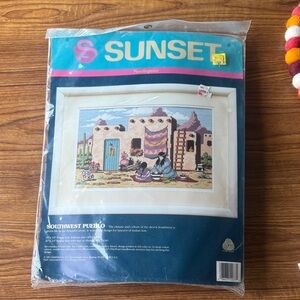 Vintage New Sunset needlepoint kit Southwest Pueblo southwestern Native American